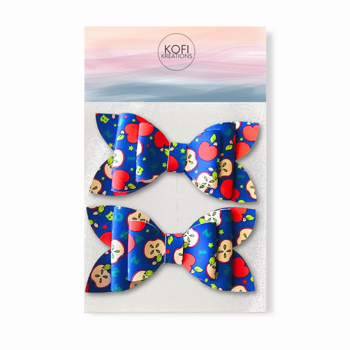 Luna | Blue Apples Faux Leather Hair Bows