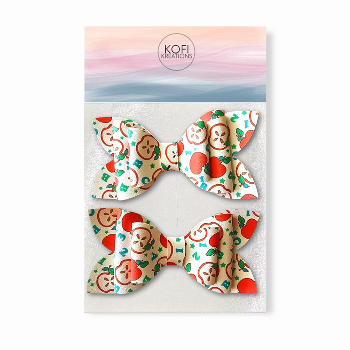 Luna | White Apples Faux Leather Hair Bows