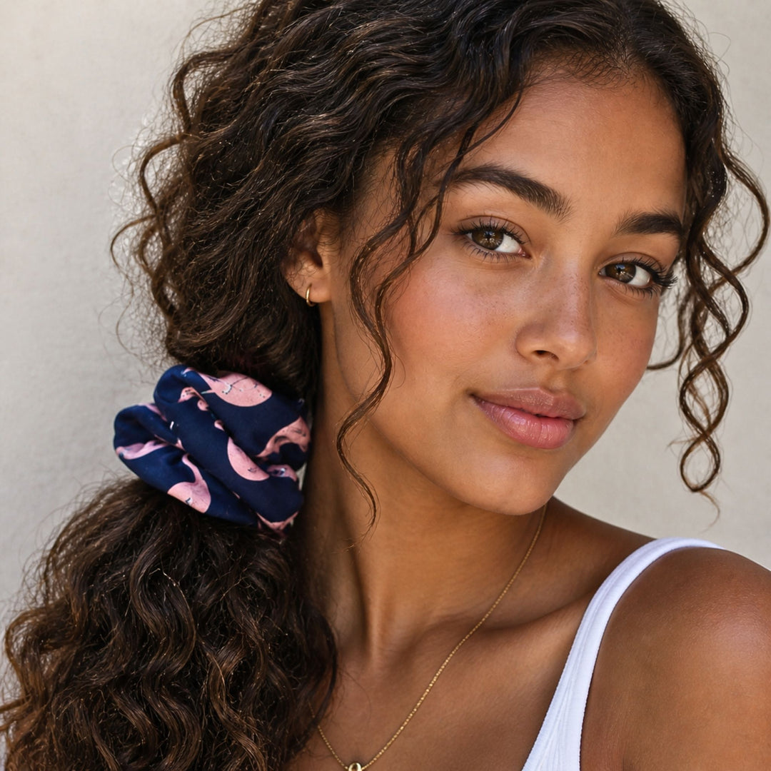 Blue Flamingo | Chiffon Scrunchie
