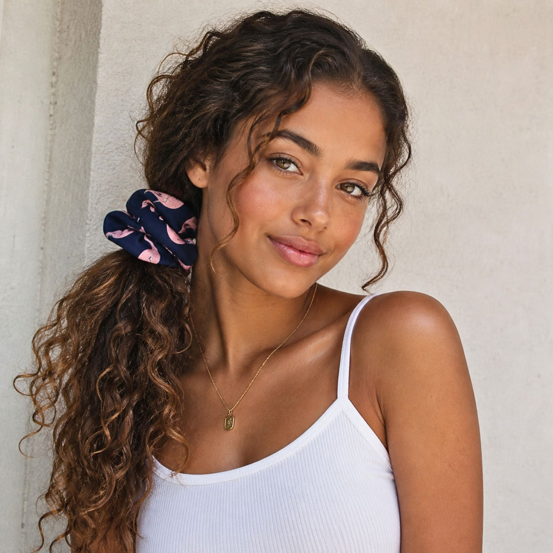 Blue Flamingo | Chiffon Scrunchie