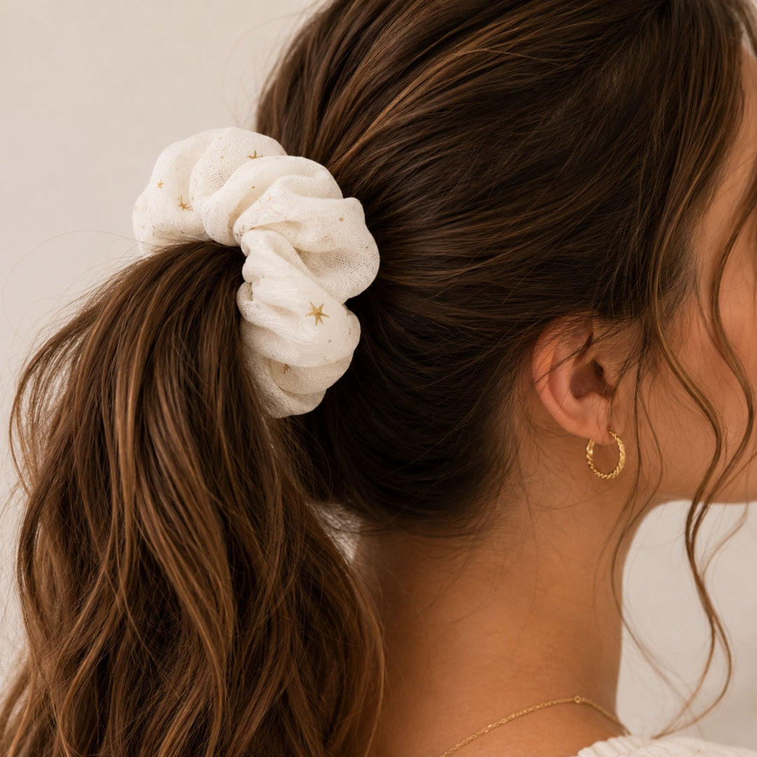 Ivory Stars | Chiffon Scrunchie