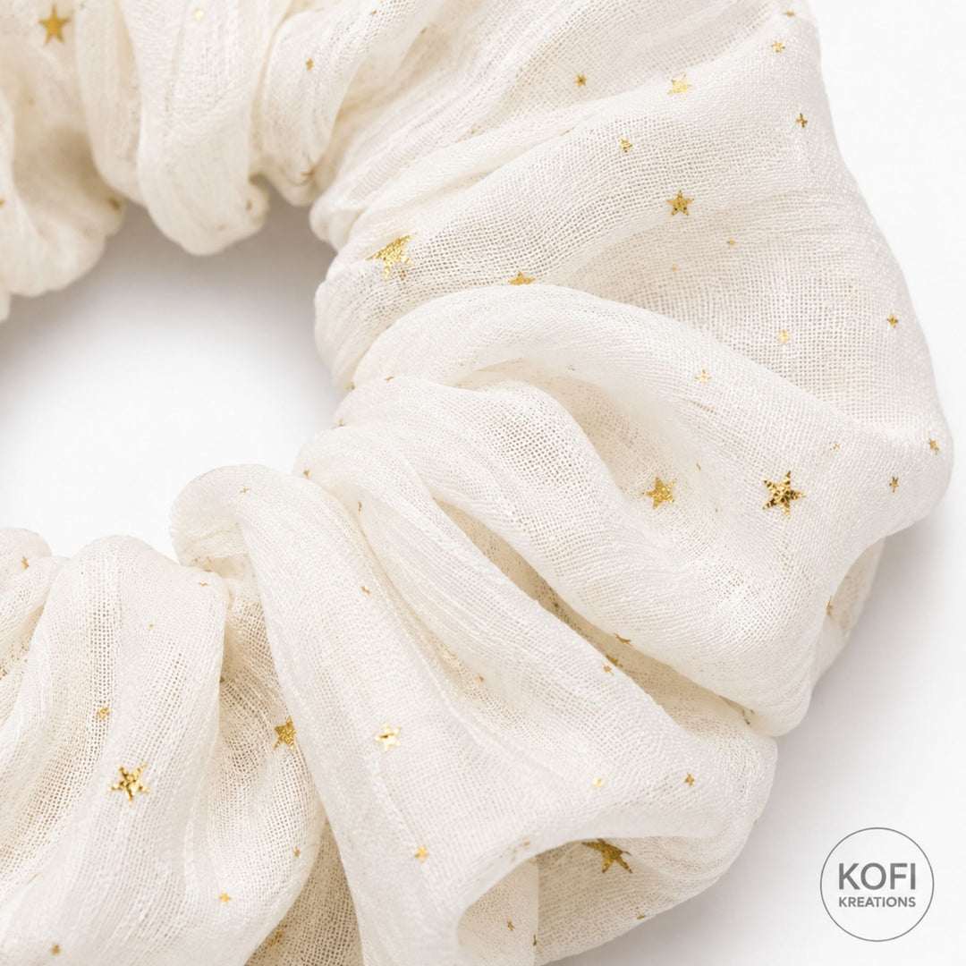 Ivory Stars | Chiffon Scrunchie