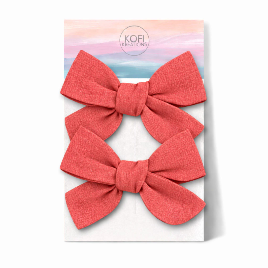 Coral | Pigtail Hair Bows