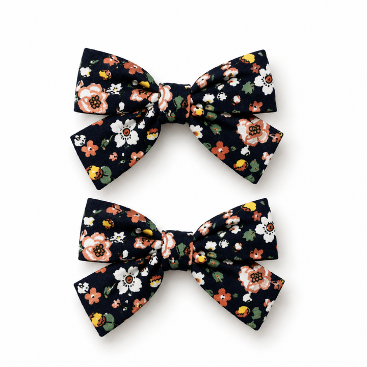 Dark Blue Flower | Pigtail Hair Bows