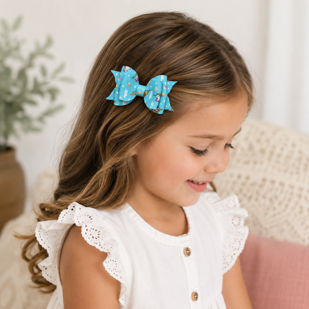 Ella Blue Delight | Faux Leather Hair Bow
