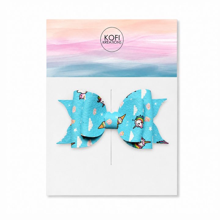 Ella Blue Delight | Faux Leather Hair Bow