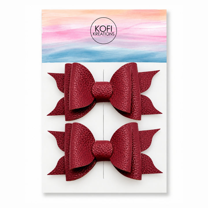 Ella Burgundy | Faux Leather Hair Bow