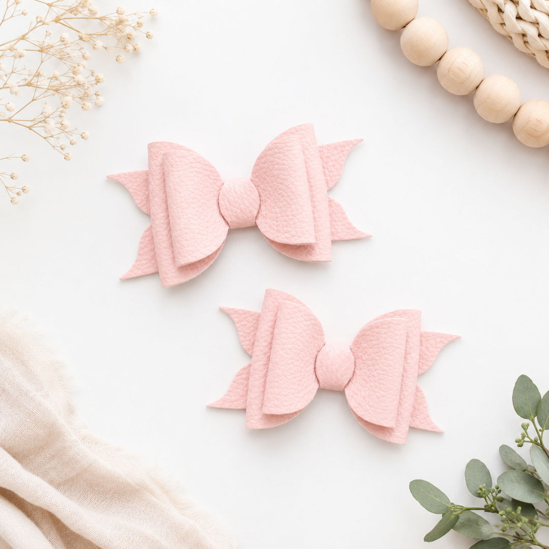 Ella Crepe Pink | Faux Leather Hair Bow