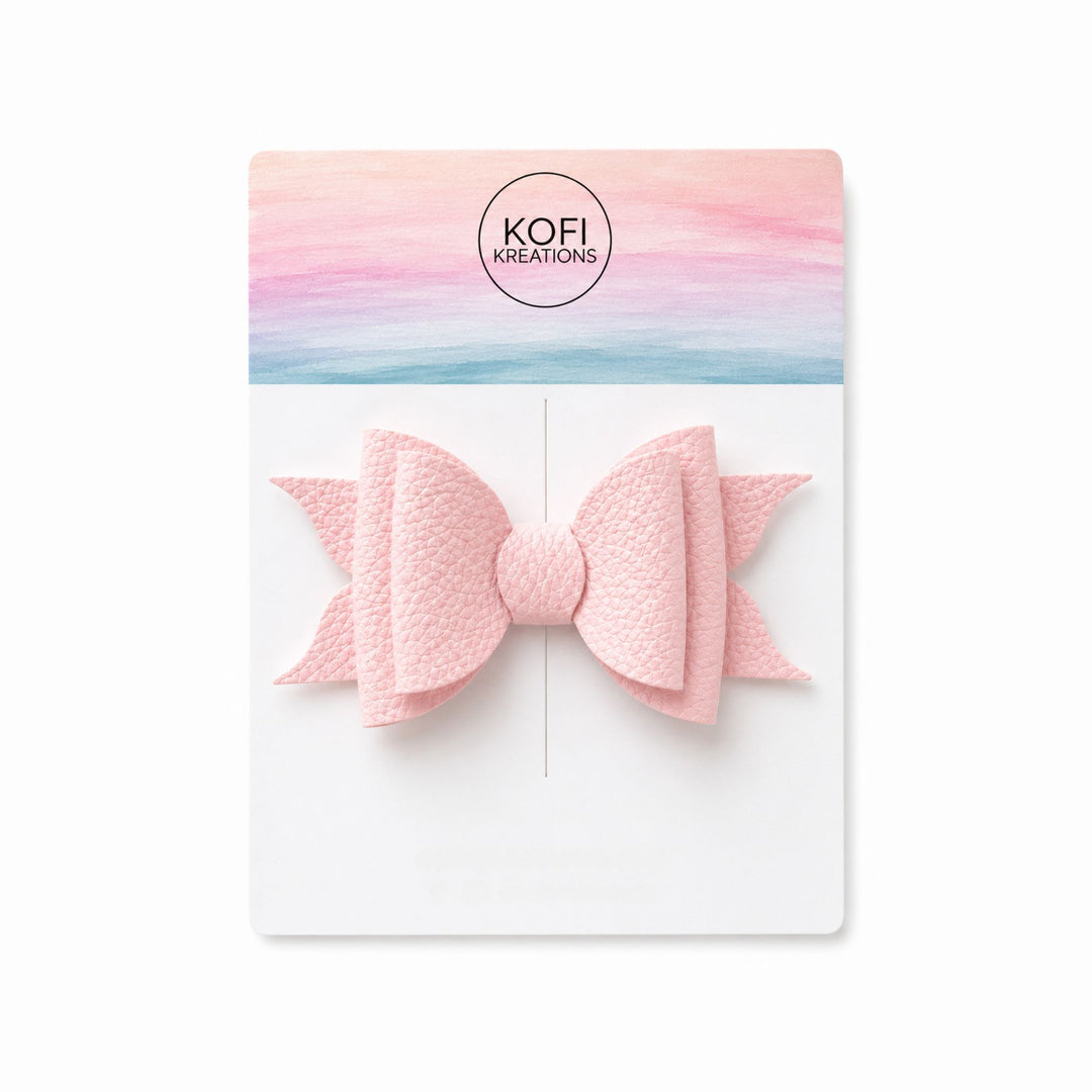 Ella Crepe Pink | Faux Leather Hair Bow