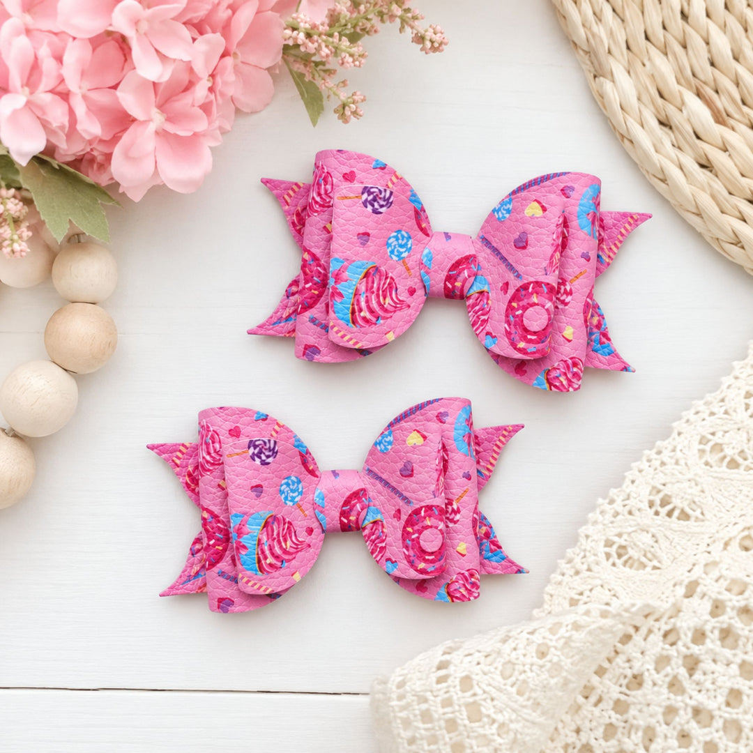 Ella Fuchsia Doughnut | Faux Leather Hair Bow