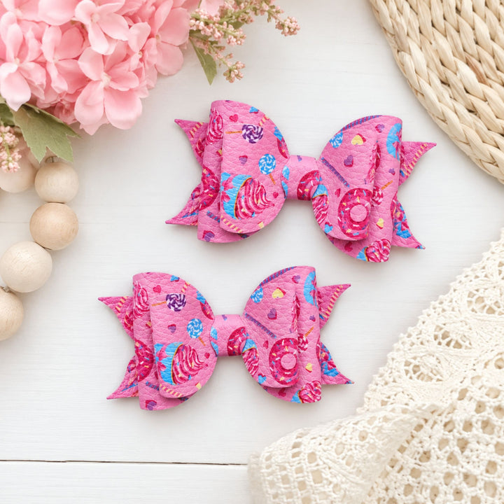 Ella Fuchsia Doughnut | Faux Leather Hair Bow