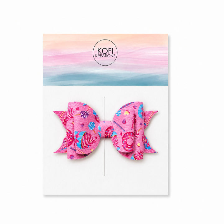 Ella Fuchsia Doughnut | Faux Leather Hair Bow