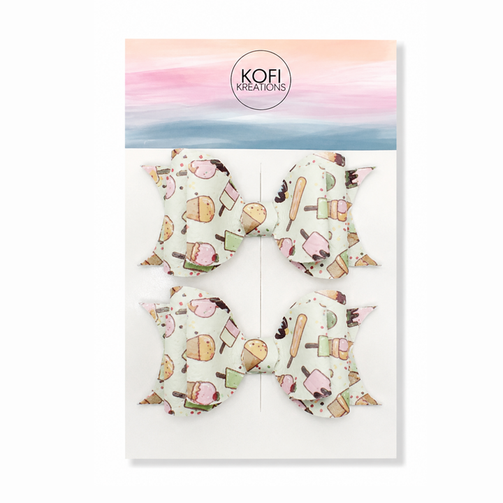 Ella Lime Ice Cream | Faux Leather Hair Bows