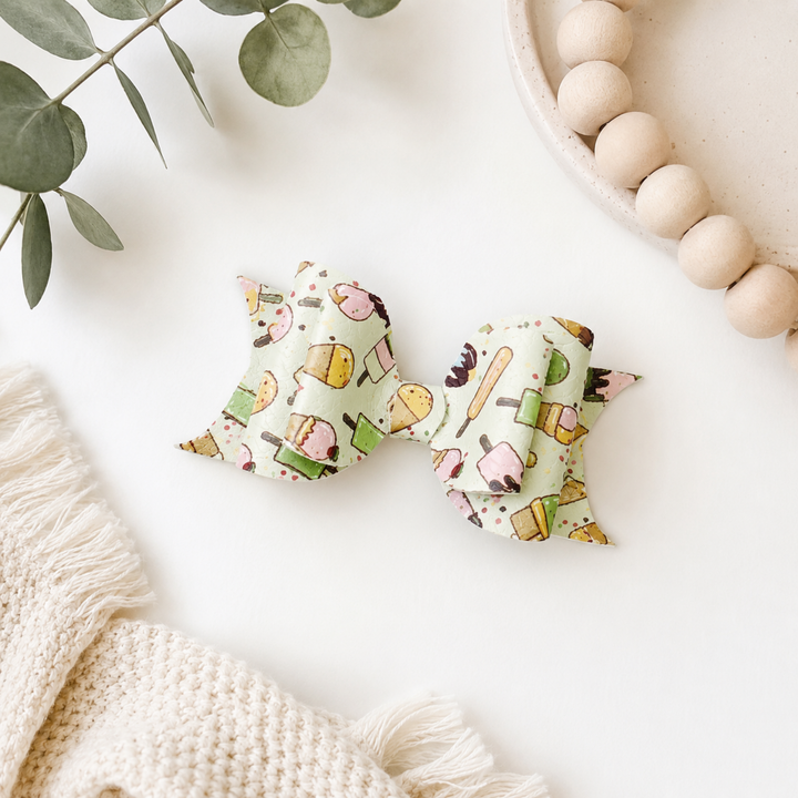 Ella Lime Ice Cream | Faux Leather Hair Bows