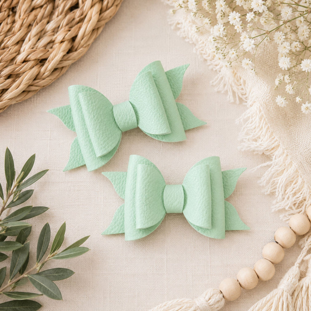 Ella Mint Green | Faux Leather Hair Bow