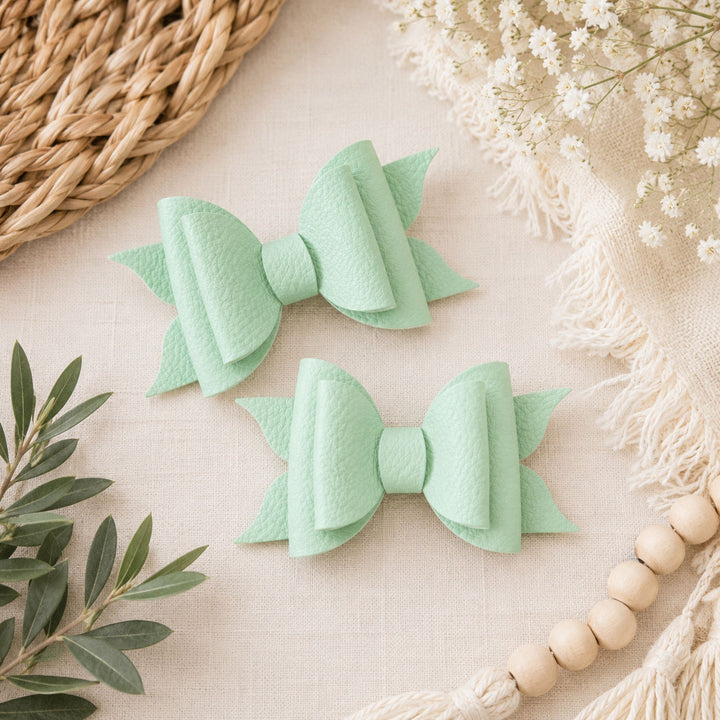 Ella Mint Green | Faux Leather Hair Bow