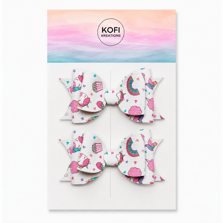Ella Pink Unicorn | Faux Leather Hair Bow
