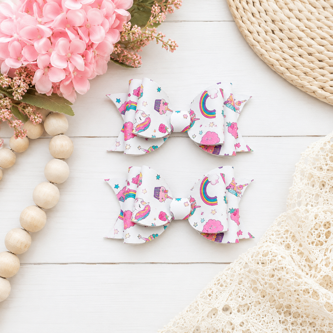 Ella Pink Unicorn | Faux Leather Hair Bow
