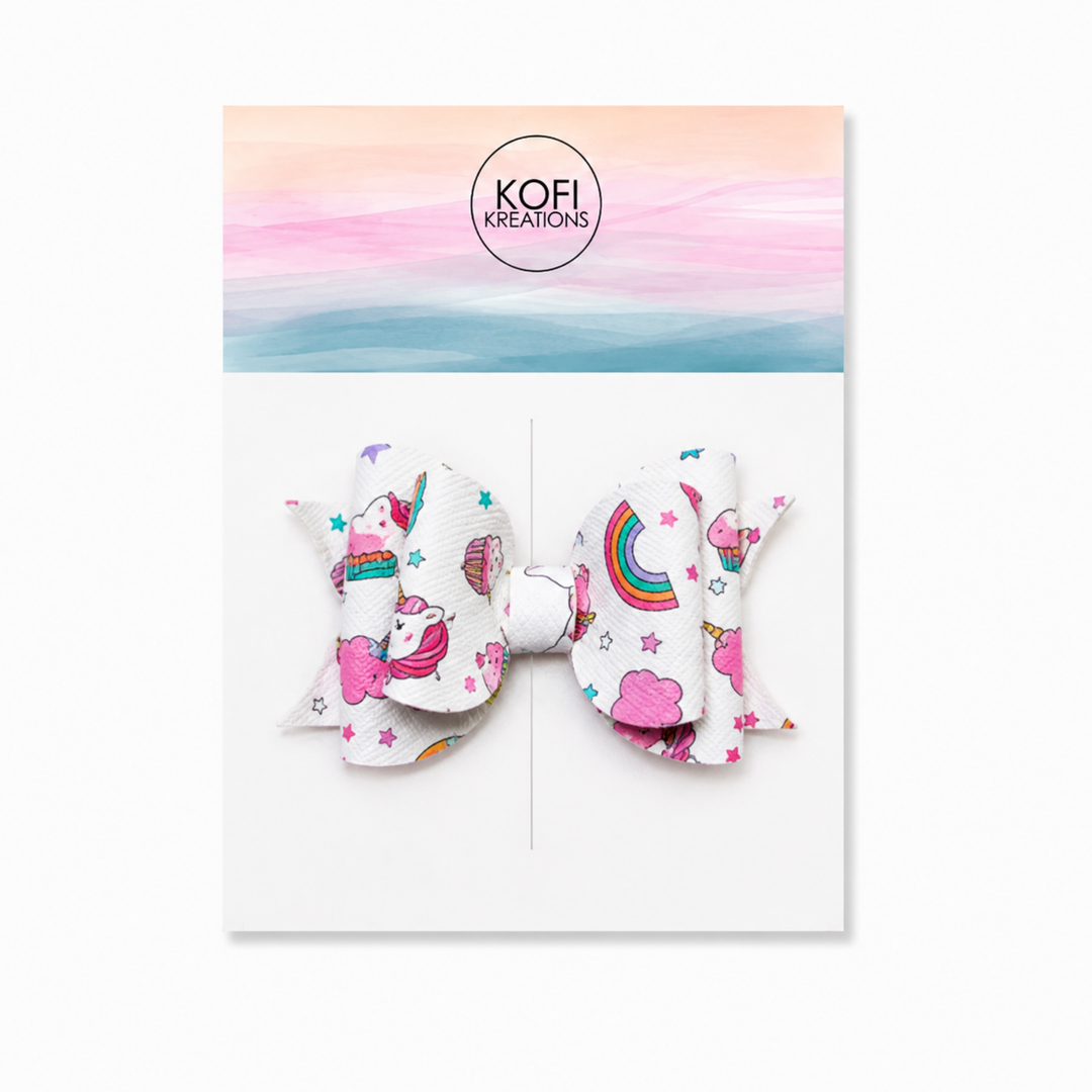 Ella Pink Unicorn | Faux Leather Hair Bow
