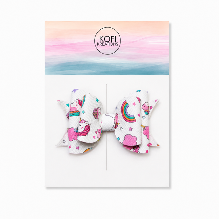 Ella Pink Unicorn | Faux Leather Hair Bow
