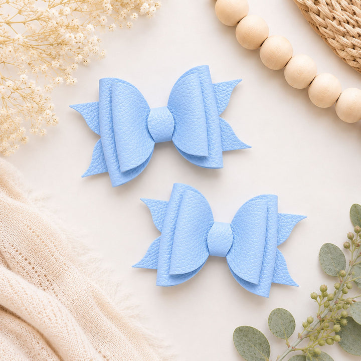 Ella Sky Blue | Faux Leather Hair Bow
