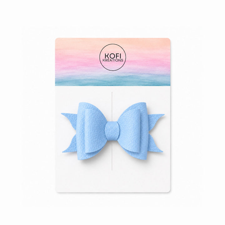 Ella Sky Blue | Faux Leather Hair Bow