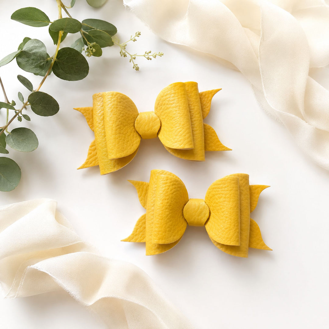 Ella Yellow | Faux Leather Hair Bow
