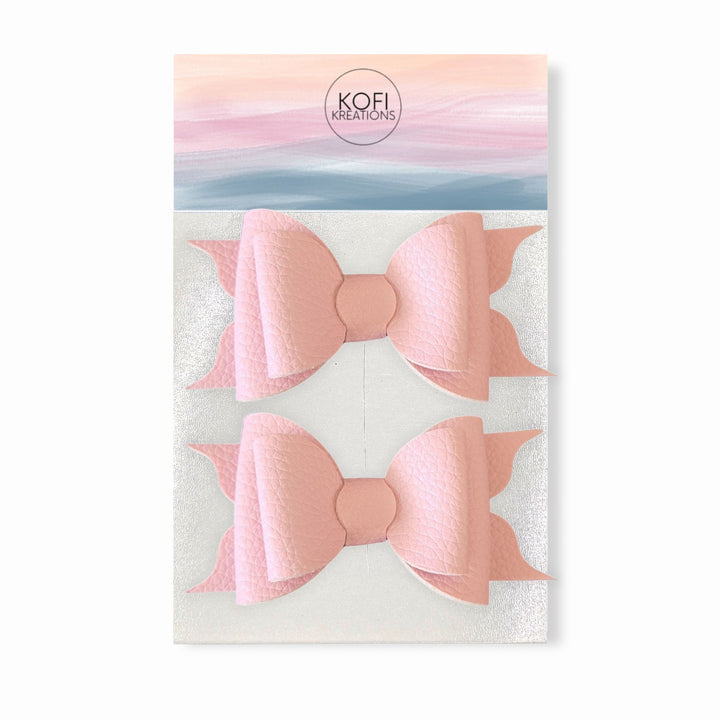 Ella - Crepe Pink - Faux Leather Hair Bow