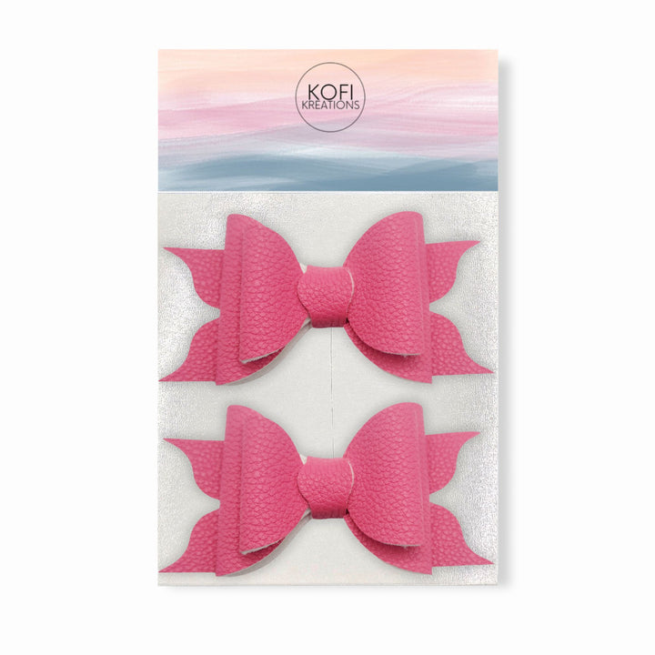 Ella - Pink - Faux Leather Hair Bow