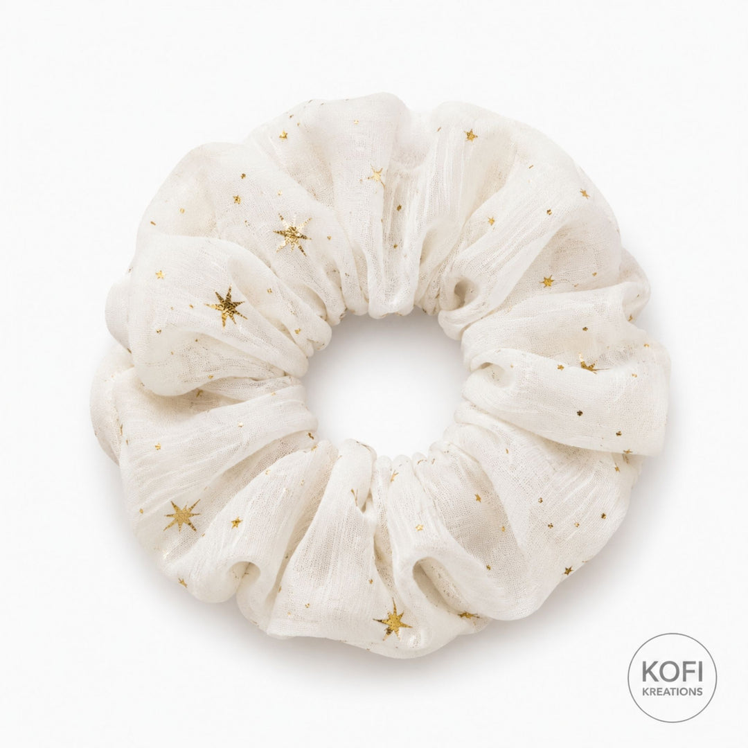 Ivory Stars | Chiffon Scrunchie