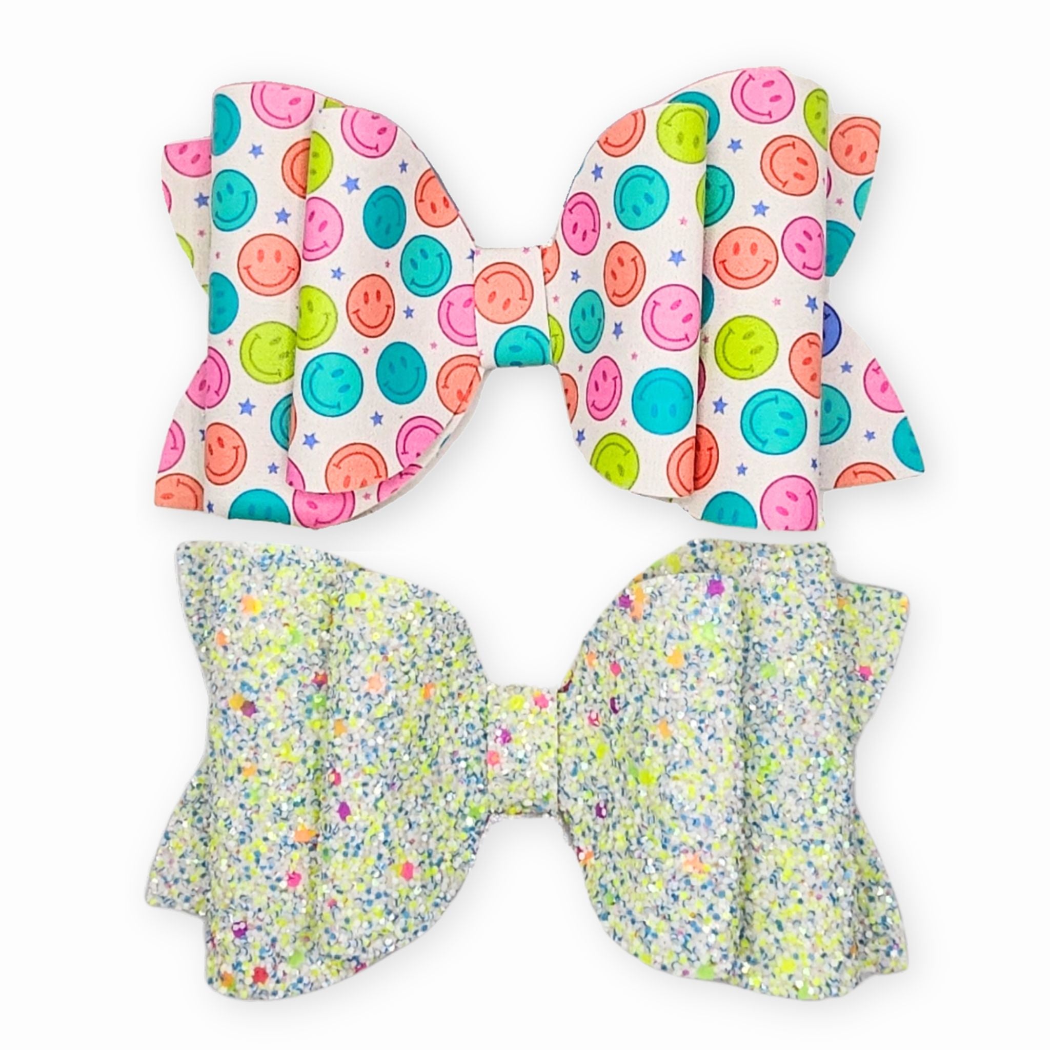 Josie | Smiley Face Faux Leather Hair Bow Set