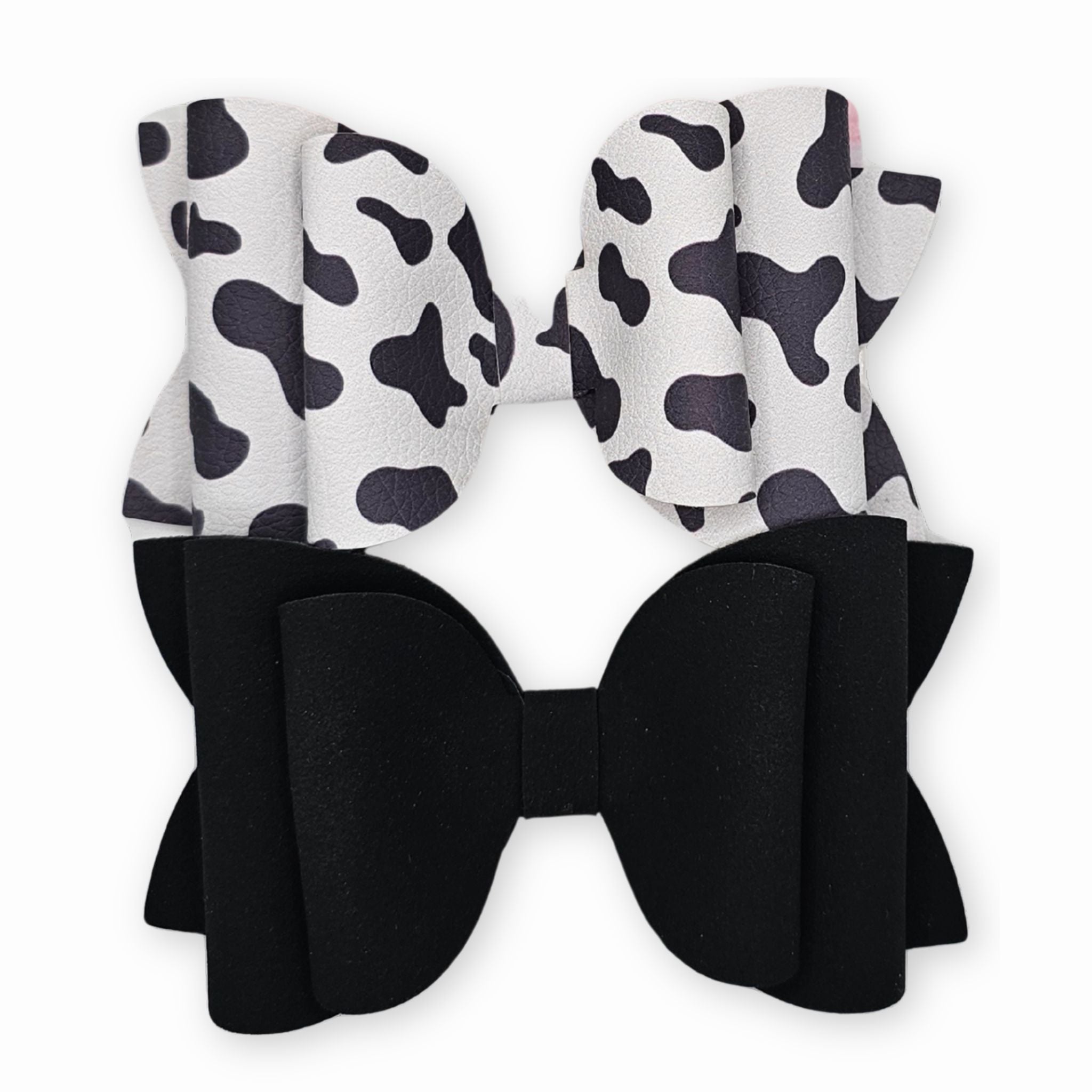 Josie | Cow Print & Black Suede Hair Bow Set