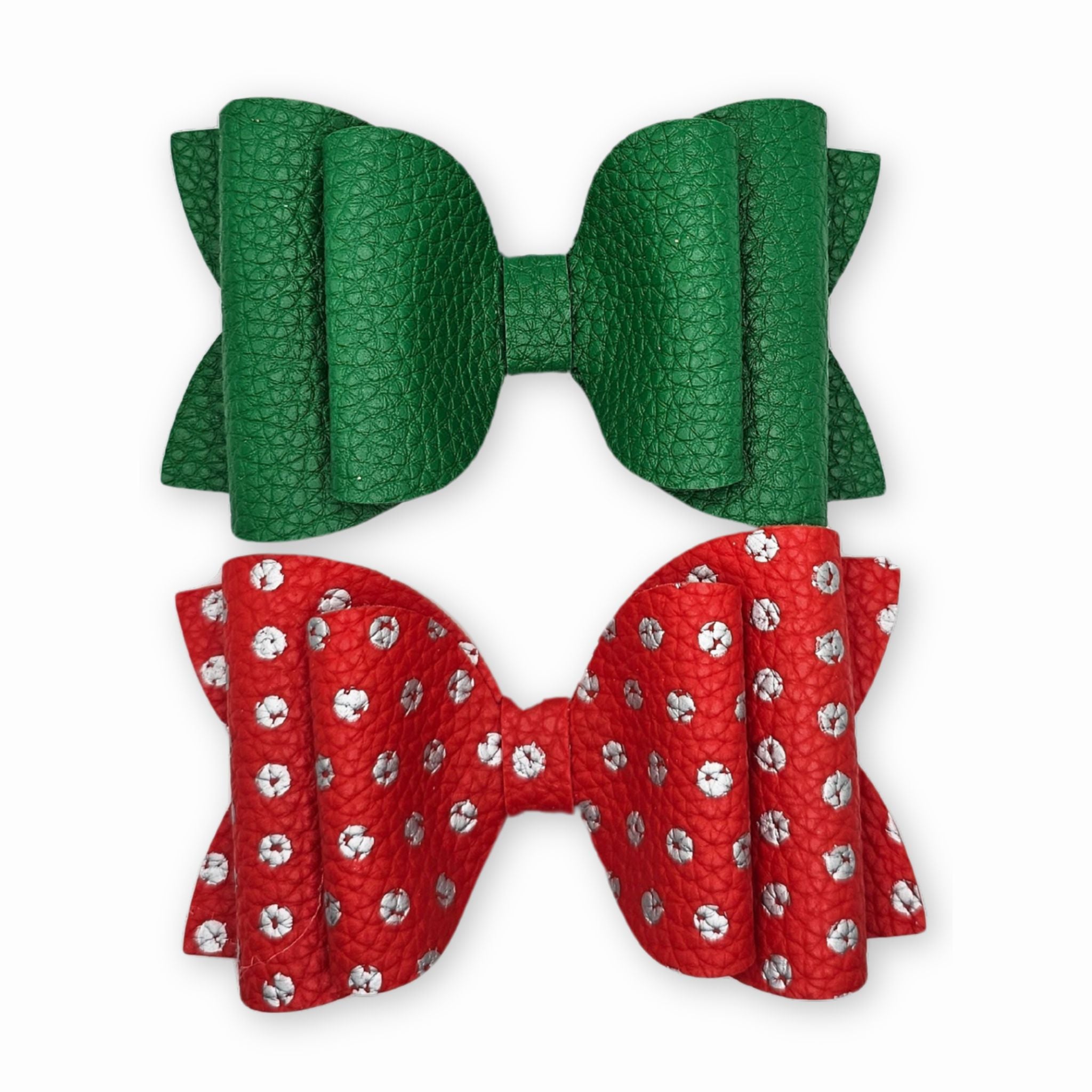 Josie | Red & Green Faux Leather Hair Bow Set
