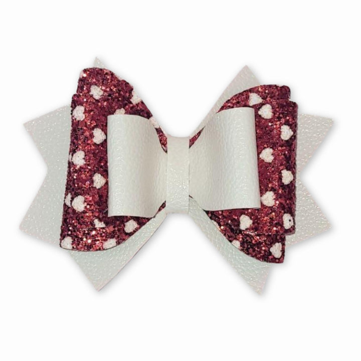 Abstract Art - Red & Pink Hearts Glitter Hair Bow