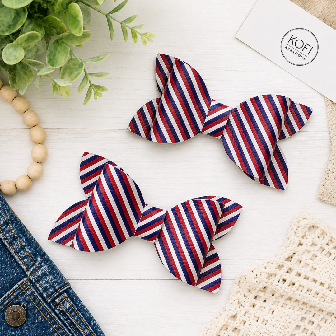 Luna Patriotic Stripes | Faux Leather Hair Bows