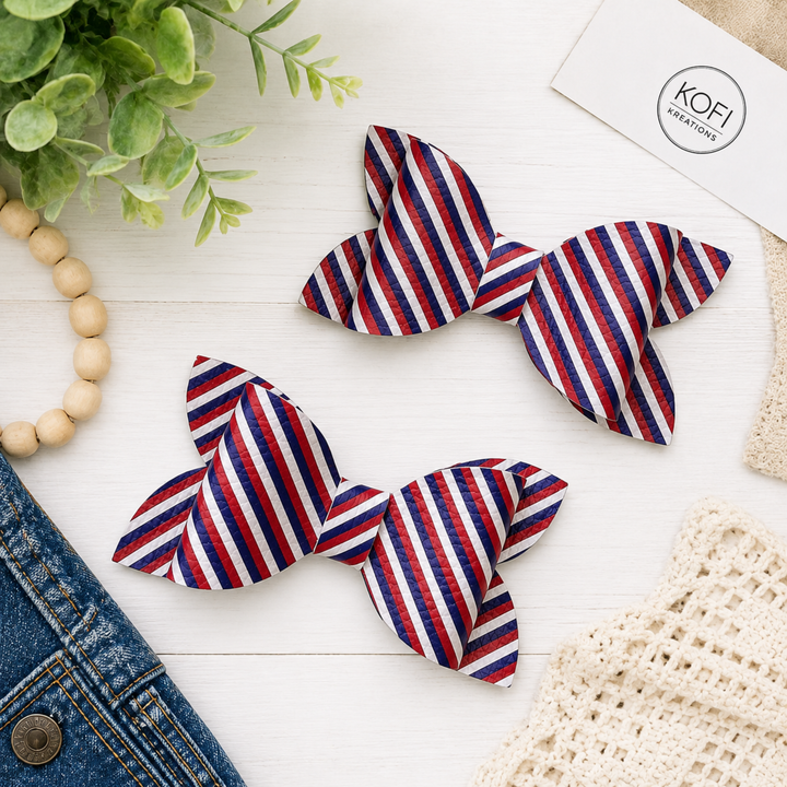Luna Patriotic Stripes | Faux Leather Hair Bows