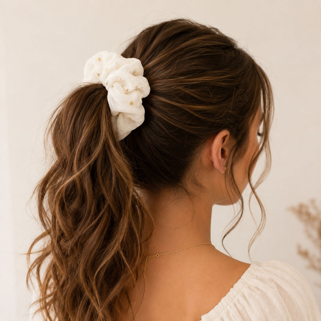Ivory Stars | Chiffon Scrunchie