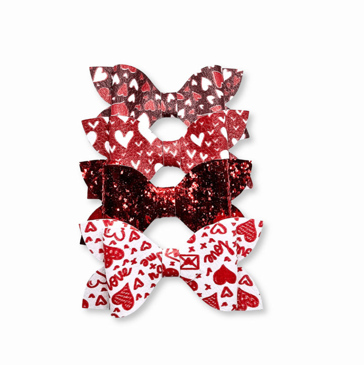 Luna | Red & Pink Valentine Faux Leather Hair Bows