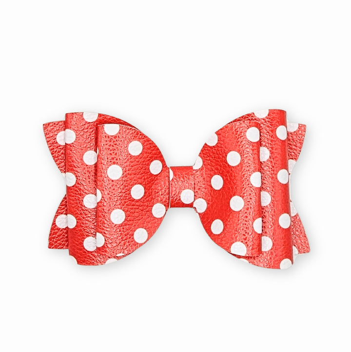 Josie | Red Poke A Dot Faux Leather Hair Bow