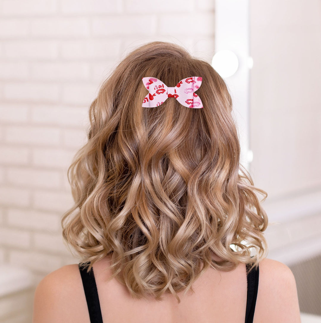 Luna | Pink & Red Kisses Faux Leather Hair Bow Set