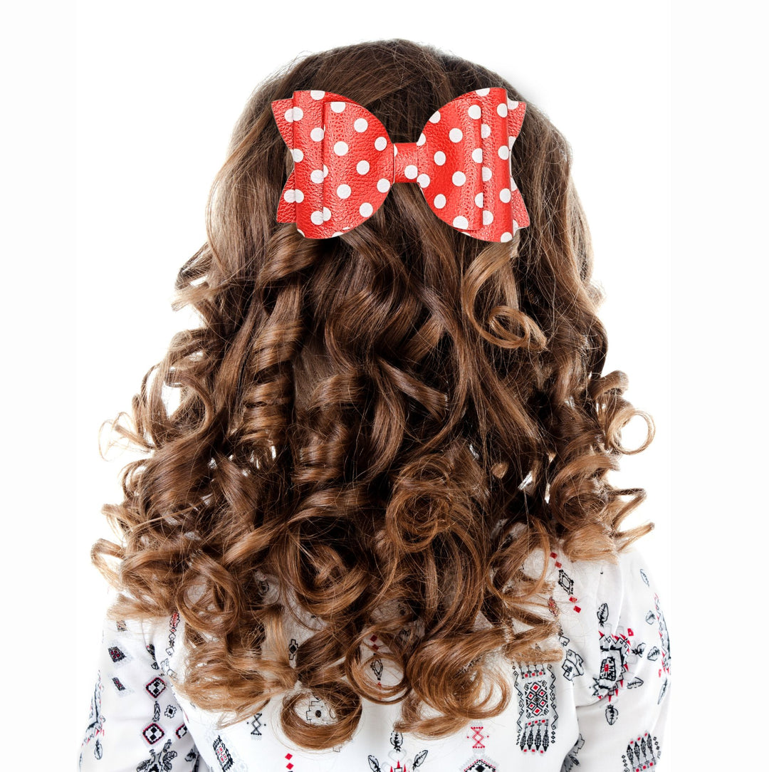 Josie | Red Poke A Dot Faux Leather Hair Bow
