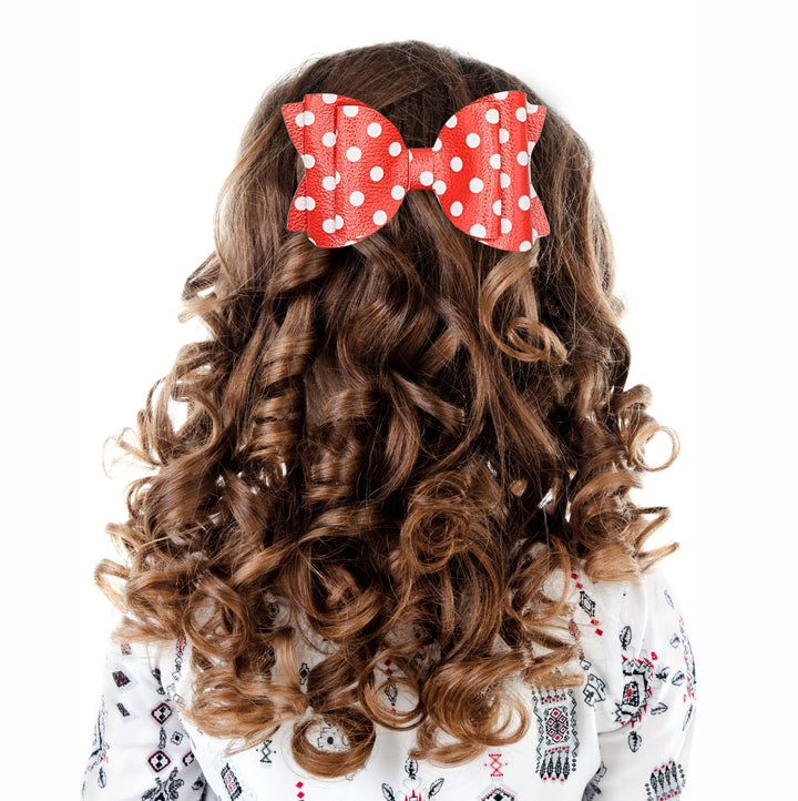 Josie | Red Poke A Dot Faux Leather Hair Bow