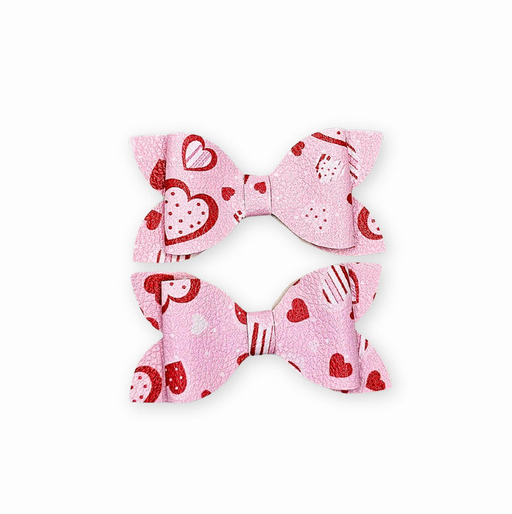 Luna | Pink Hearts Faux Leather Hair Bow Set