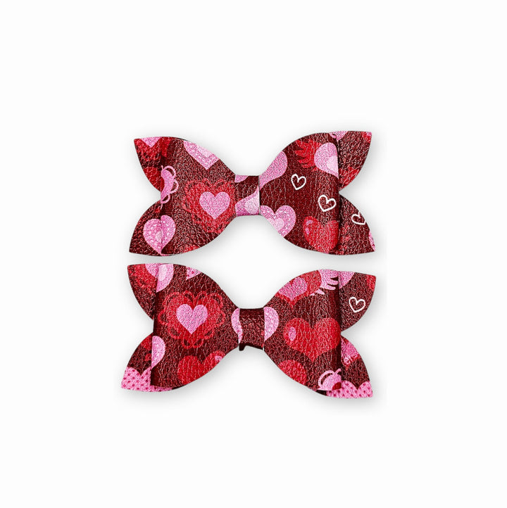 Luna | Burgundy Love Faux Leather Hair Bow Set