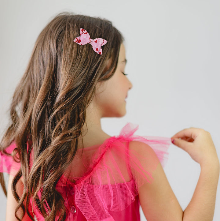 Luna | Pink Hearts Faux Leather Hair Bow Set