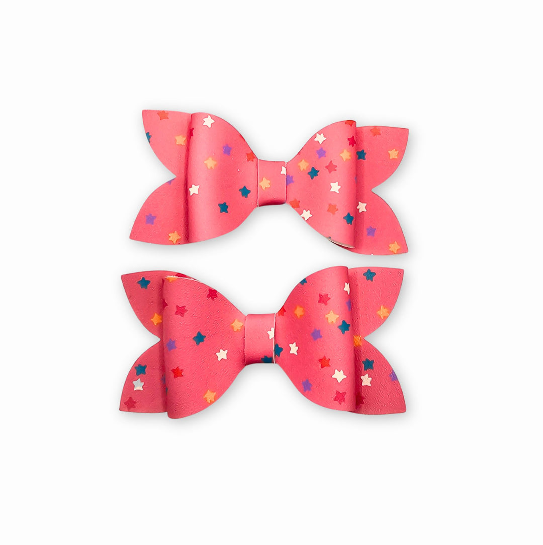 Luna | Pink Stars Faux Leather Hair Bow Set