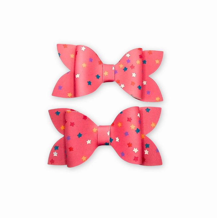 Luna | Pink Stars Faux Leather Hair Bow Set