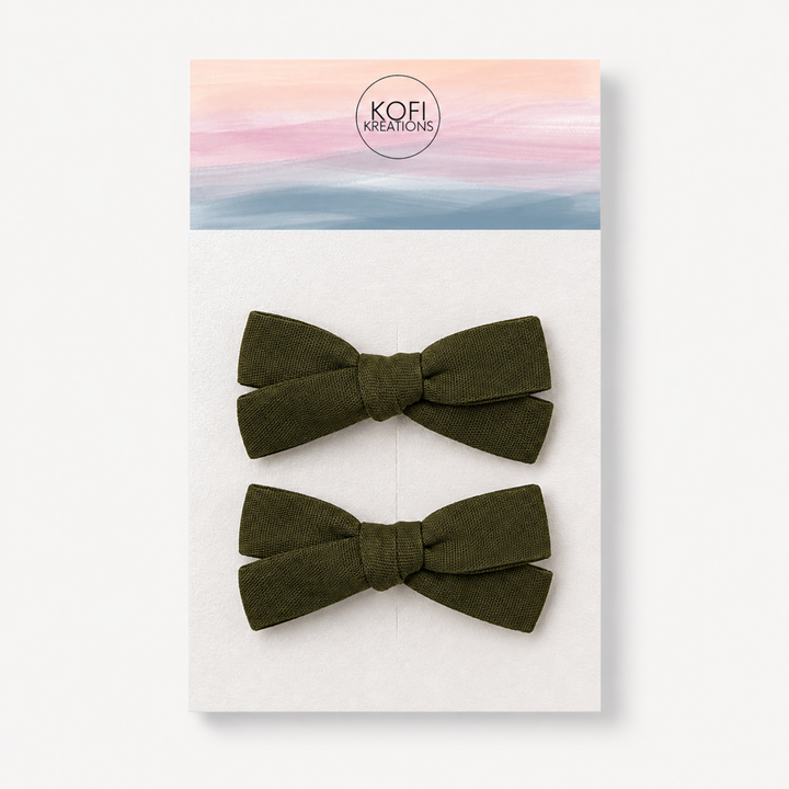 Olive Green | Pigtail Hair Bows