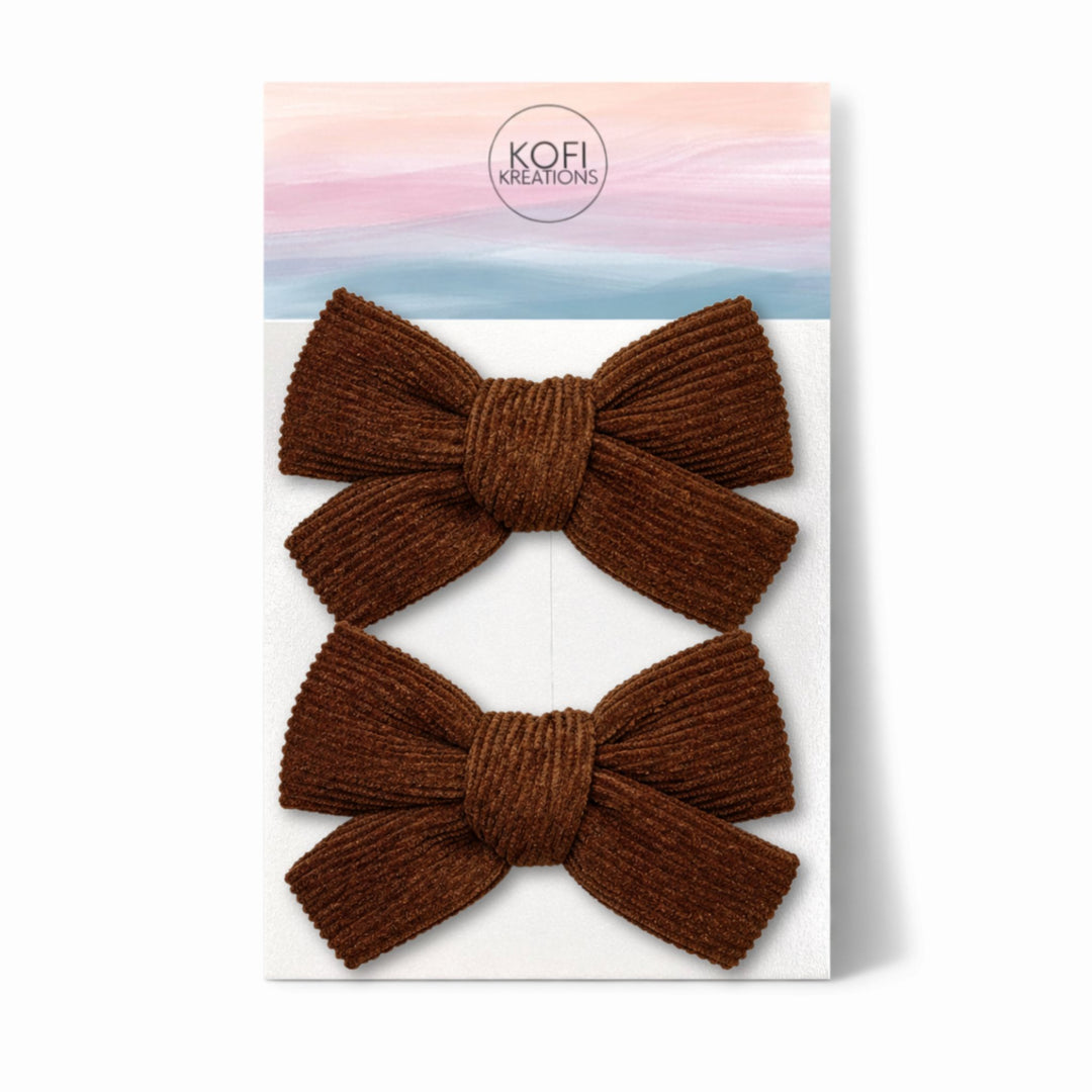 Brown Corduroy |  Pigtail Hair Bows