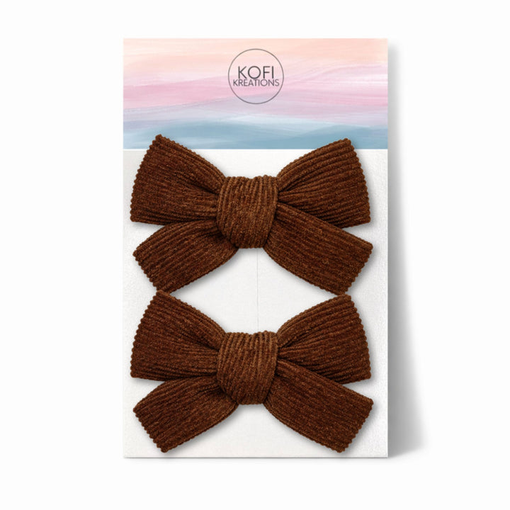 Brown Corduroy |  Pigtail Hair Bows